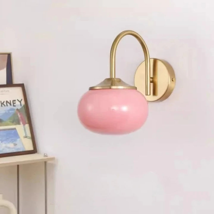Lámpara de pared moderna con bola de cristal rosa y blanco color crema, elegante lámpara de pared para sala de estar, dormitorio, cocina y tienda.