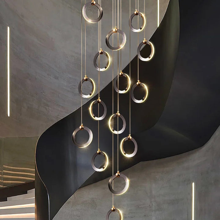 Lámpara de escalera dúplex larga, lámpara de araña negra y dorada, moderna, minimalista, iluminación creativa de lujo, villa, loft, sala de estar, Rng