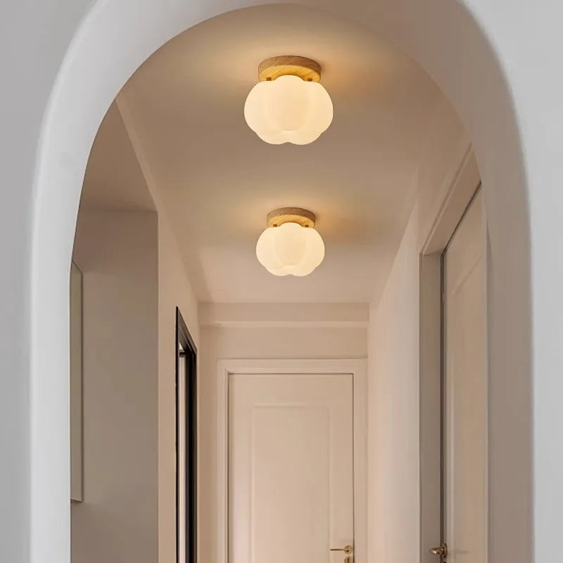 Lámpara de techo empotrada de madera de nogal con forma de calabaza, estilo Wabi Sabi moderno, para recibidor, pasillo, balcón y entrada.