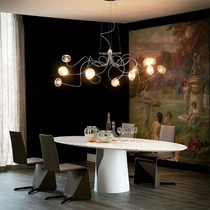 Lámparas minimalistas para sala de estar, candelabros nórdicos modernos, creatividad artística, iluminación con alambre de hierro curvado de formas especiales.