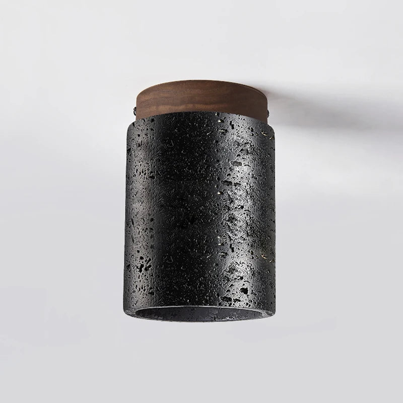 Lámpara de techo premium de diseño creativo de piedra natural negra para balcón, pasillo, escalera, iluminación LED, sala Wabi Sabi, restaurante