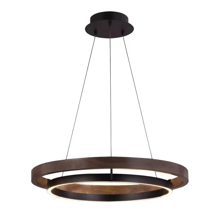 Lámpara de araña antigua nórdica con luz de anillo circular de color veta de madera para sala de estar y comedor