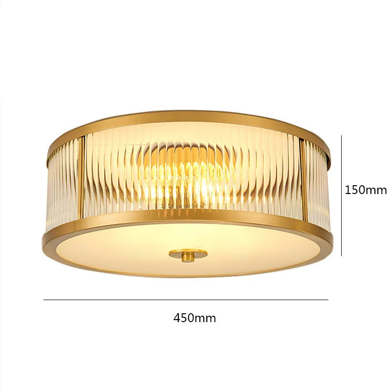 Lámpara de techo LED moderna minimalista redonda de cobre puro para dormitorio, sala de estar y comedor de American Seiko