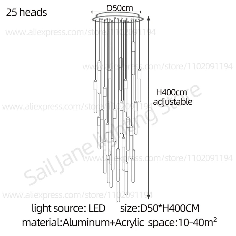 Lámpara de pilar LED moderna minimalista dorada, lámpara colgante para sala de estar, lámpara colgante para restaurante, lámpara de escalera larga