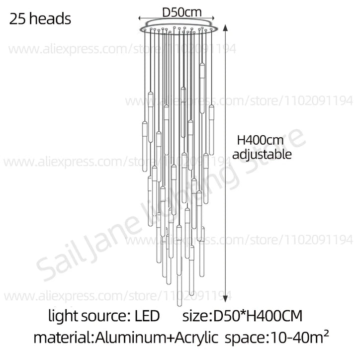 Lámpara de pilar LED moderna minimalista dorada, lámpara colgante para sala de estar, lámpara colgante para restaurante, lámpara de escalera larga