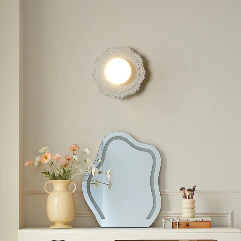 Lámpara de pared francesa color crema para sala de estar, pasillo, entrada, balcón, dormitorio infantil, lámpara de pared de noche, estilo coreano.