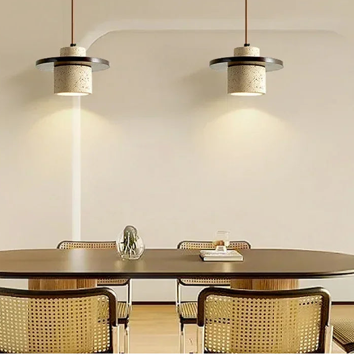 Lámpara colgante Luma estilo Wabi-Sabi de travertino amarillo con lámpara de noche redonda de madera, lámpara de araña para el hogar, bombilla E27, luces de piedra natural