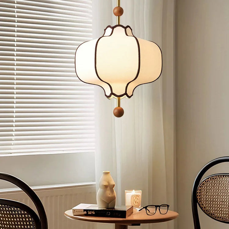Lámpara colgante vintage con pantalla de tela LED E27, bola de madera, diseño circular, luz colgante retro para sala de estar, comedor y dormitorio.