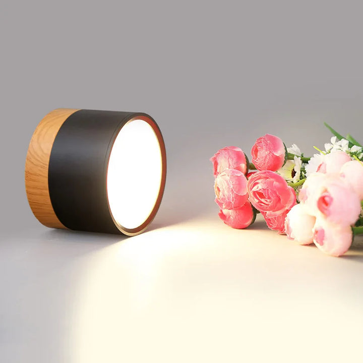 Lámpara de techo LED moderna de madera, foco de 3 colores regulable, minilámpara redonda negra para sala de estar, pasillo, decoración del hogar, 7 W