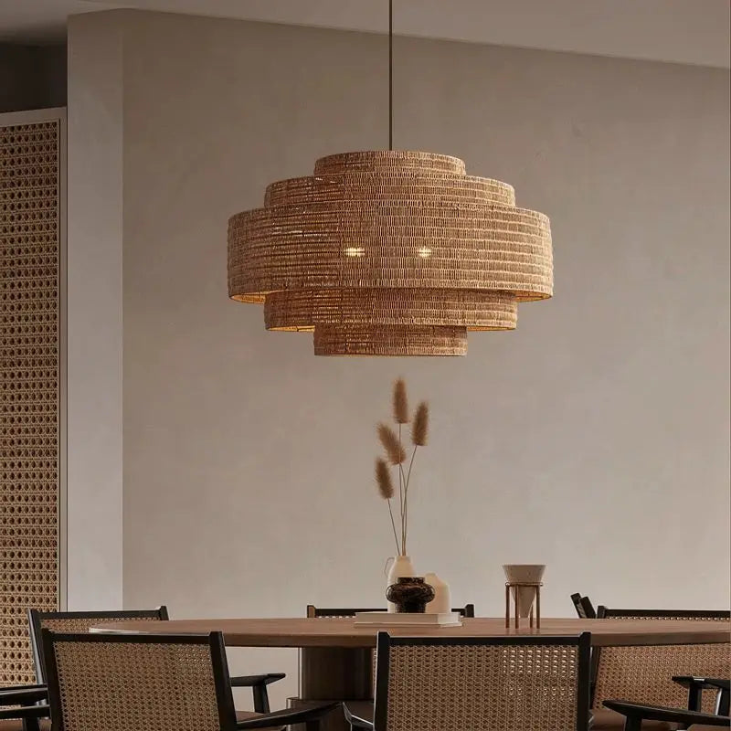 Lámparas colgantes japonesas Wabi Sabi para sala de estar, comedor, alojamiento familiar, hotel, restaurante, salón de té, lámparas tejidas de ratán.