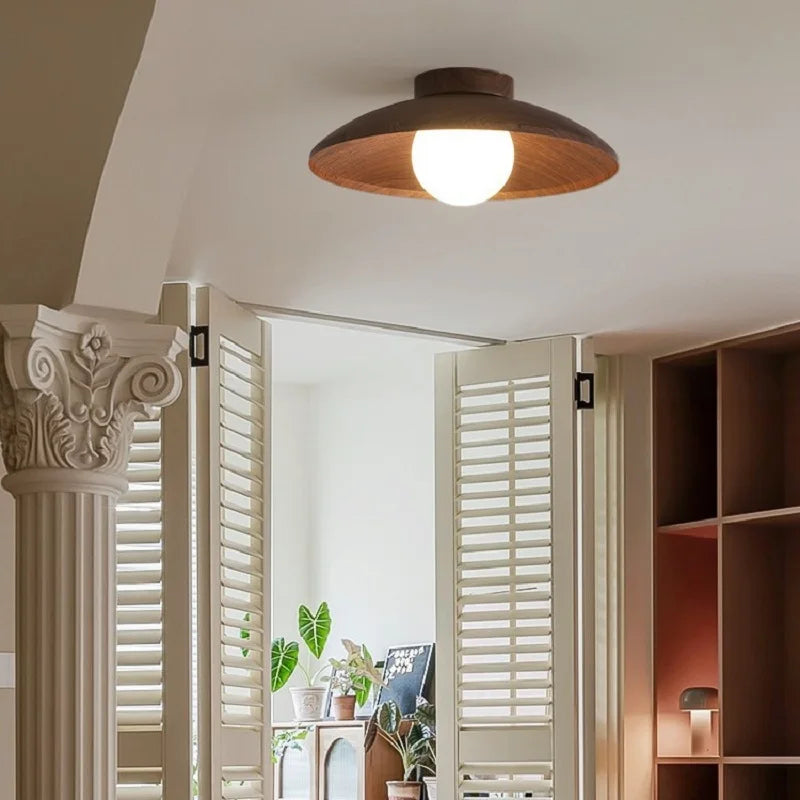 Lámpara de techo LED Wabi Sabi Retro Iron - Madera - Interruptor de pared con atenuación tricolor para pasillo y balcón