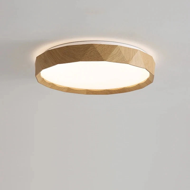 Lámpara de techo nórdica de color nogal, retro y minimalista, circular y minimalista, con protección ocular para dormitorio.