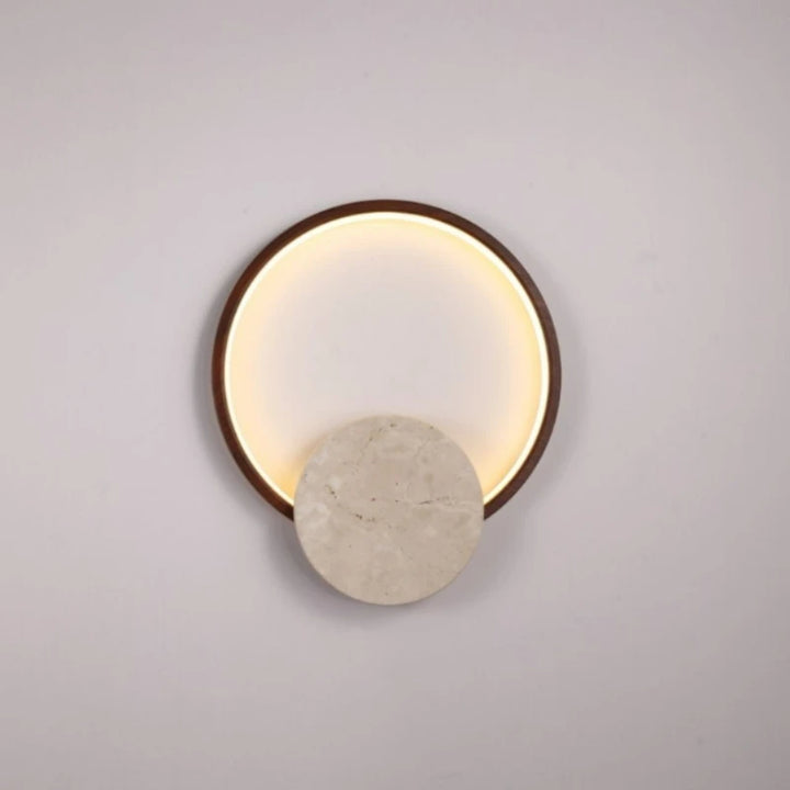 Lámpara de pared LED redonda de piedra natural, de madera oscura, regulable, para interiores, salones, dormitorios, escaleras, estilo moderno.