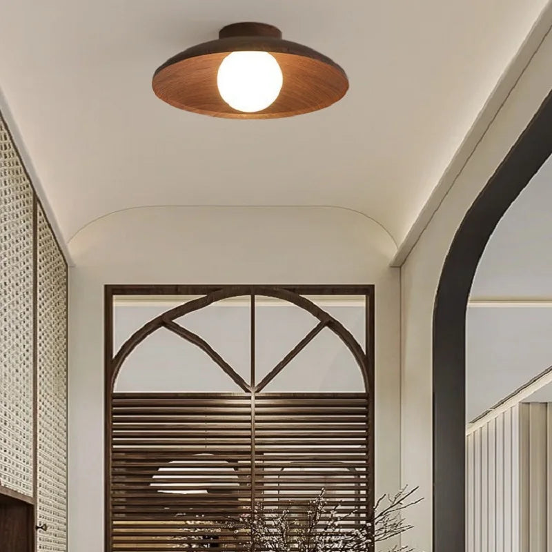 Lámpara de techo LED Wabi Sabi Retro Iron - Madera - Interruptor de pared con atenuación tricolor para pasillo y balcón