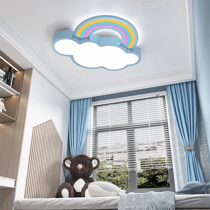 Lámpara de techo con dibujos animados creativos para dormitorio infantil, lámpara de techo decorativa con diseño de nubes y arcoíris y atenuación.
