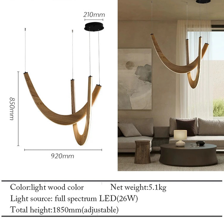 Lámparas colgantes LED de madera modernas en forma de U para interiores, sala de estar, vestíbulo, cocina, isla, comedor, sala de estar y oficina.