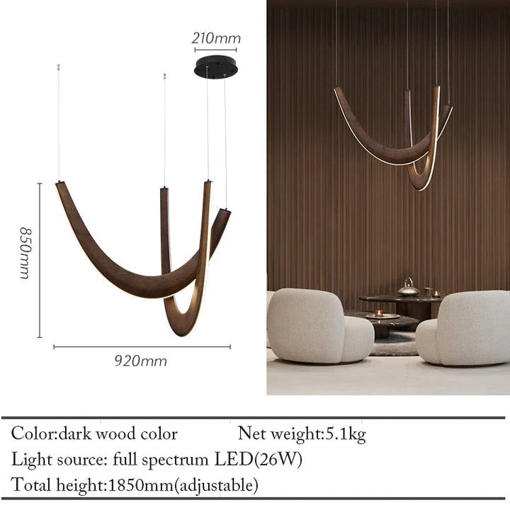 Lámparas colgantes LED de madera modernas en forma de U para interiores, sala de estar, vestíbulo, cocina, isla, comedor, sala de estar y oficina.