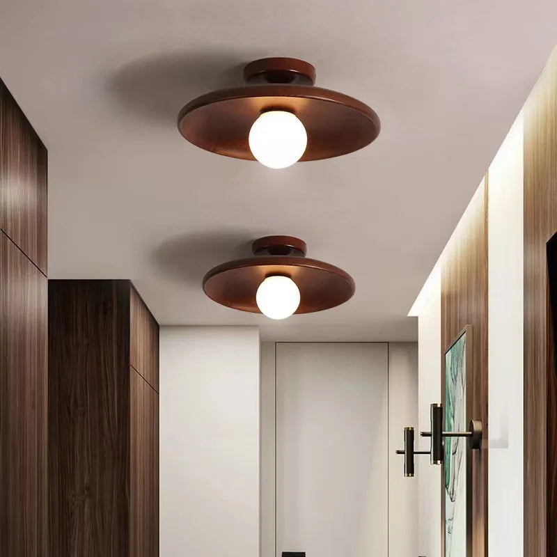 Lámpara de techo moderna de madera de nogal color tronco, lámparas de techo para pasillos, escaleras, iluminación de superficie G9