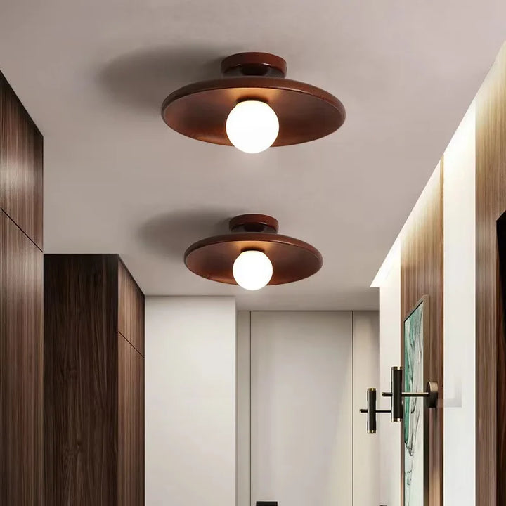 Lámpara de techo moderna de madera de nogal color tronco, lámparas de techo para pasillos, escaleras, iluminación de superficie G9