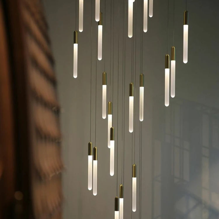 Lámpara de pilar LED moderna minimalista dorada, lámpara colgante para sala de estar, lámpara colgante para restaurante, lámpara de escalera larga
