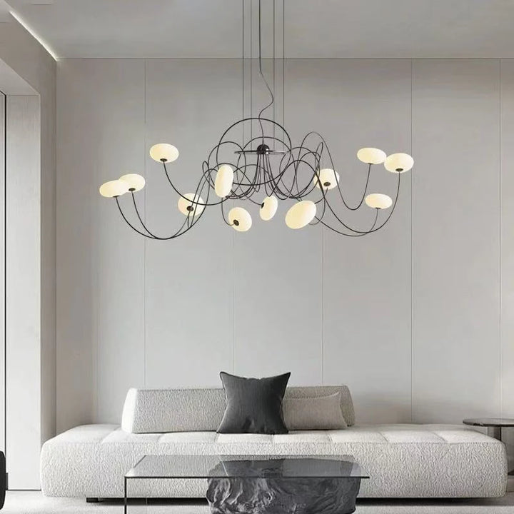 Lámparas minimalistas para sala de estar, candelabros nórdicos modernos, creatividad artística, iluminación con alambre de hierro curvado de formas especiales.