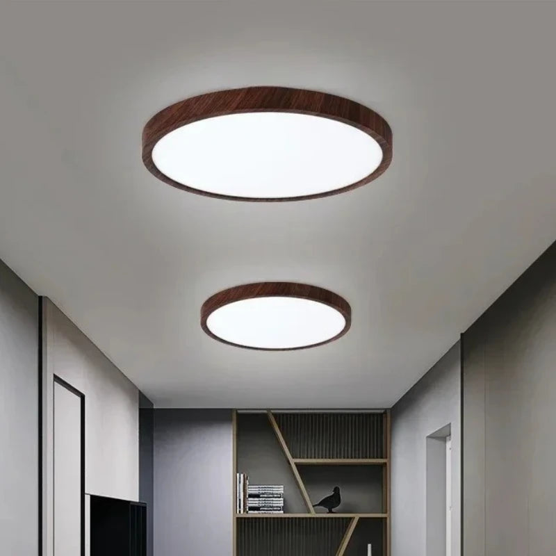 Lámpara de techo LED moderna circular ultrafina con veta de madera de nogal, luz decorativa para dormitorio, comedor, sala de estar, iluminación interior para el hogar.