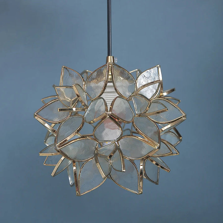 Lámpara colgante nórdica de cobre con forma de flor para dormitorio, comedor, sala de estar, luz colgante LED de cristal, luminaria para cocina, lámpara colgante, accesorios