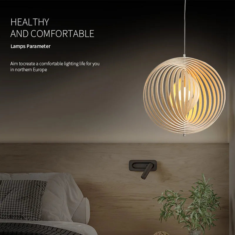 Lámparas colgantes LED circulares giratorias de madera Wabi-sabi para balcón, sala de estar, dormitorio, decoración del hogar, accesorio de iluminación.