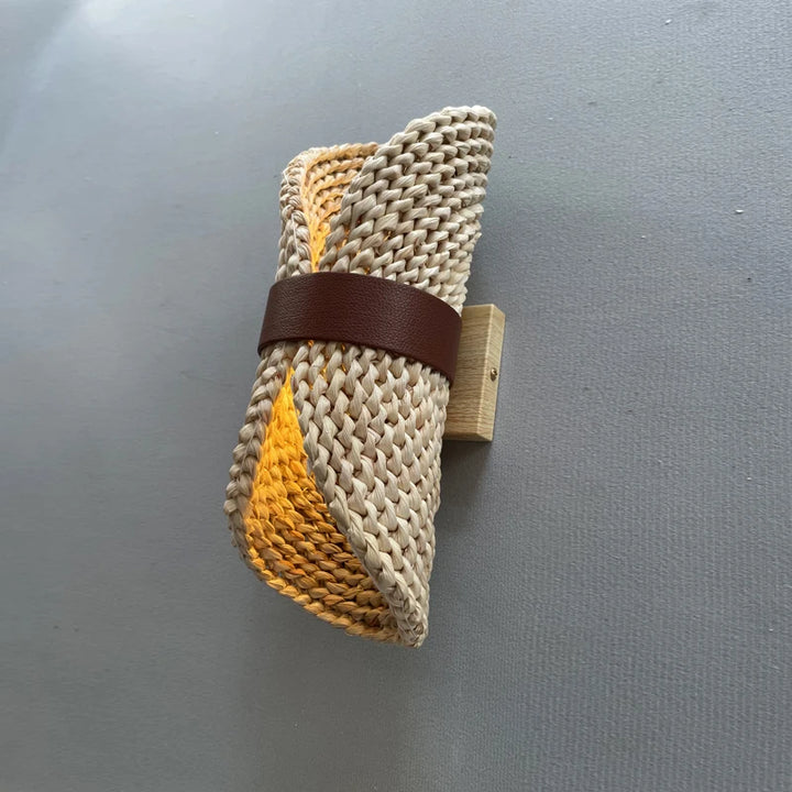 Lámpara de pared de tejido de ratán retro, lámpara de pared japonesa para dormitorio, lámpara de pared para decoración de interiores estilo campestre pastoral.