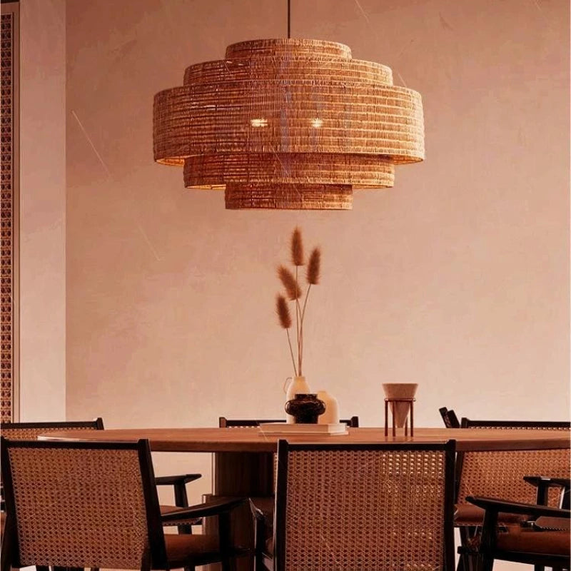 Lámparas colgantes japonesas Wabi Sabi para sala de estar, comedor, alojamiento familiar, hotel, restaurante, salón de té, lámparas tejidas de ratán.