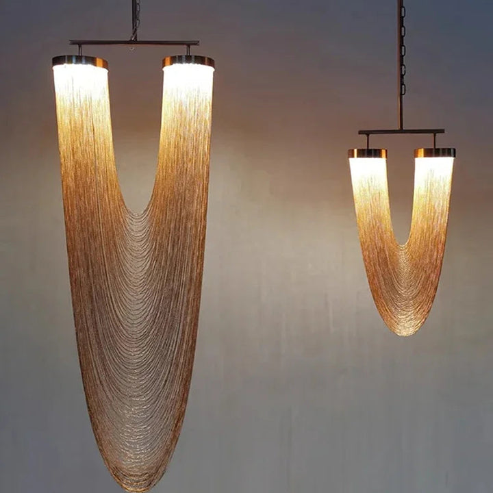 Lámparas de araña Larose con borlas de metal estilo bohemio, diseño lujoso de oro rosa, iluminación única para escalera de cocina y sala de estar.