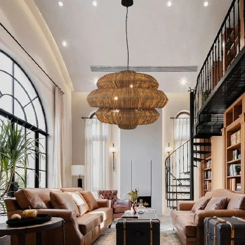 Lámpara colgante Antibes Grande 2025, lámpara colgante de mimbre japonesa para sala de estar, restaurante, dormitorio, lámpara colgante de farol tejido de ratán