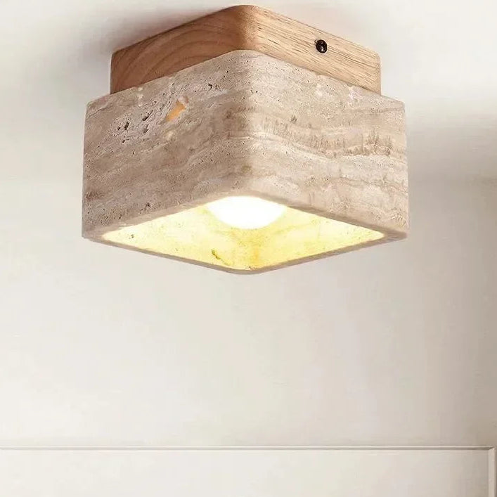 Lámpara de techo Luma estilo Wabi-sabi de travertino amarillo para dormitorio, sala de estar, lámpara de techo, lámpara de pasillo con viento silencioso y sorpresa