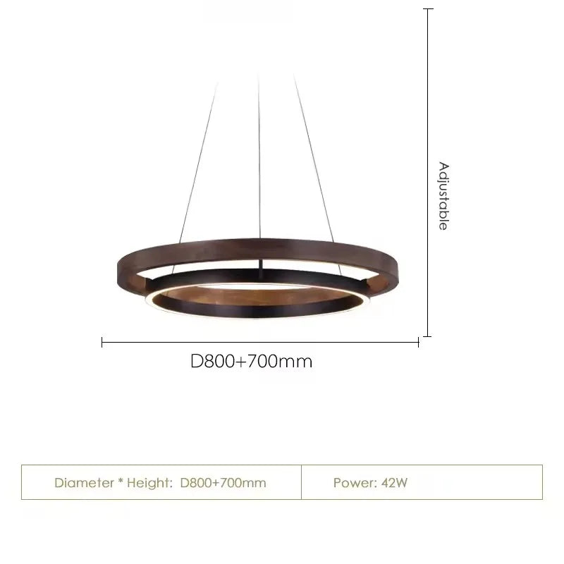 Lámpara de araña antigua nórdica con luz de anillo circular de color veta de madera para sala de estar y comedor