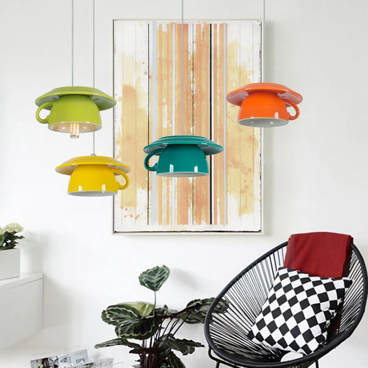 Lámpara colgante de cerámica con forma de taza, lámpara de techo moderna, lámpara colgante para cocina, comedor, bar, cafetería, decoración del hogar, accesorios de iluminación LED.