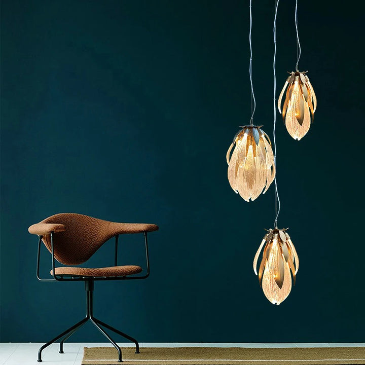 Lámpara colgante de cristal de lujo para sala de estar, comedor, villa, mesa de cocina, lámpara colgante de diseño creativo de cobre con forma de diente de león.