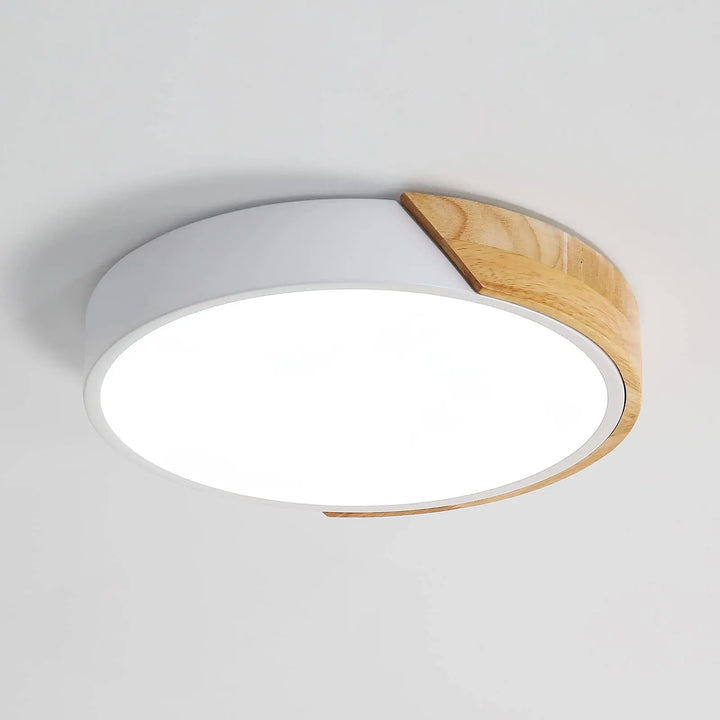 Lámpara de techo LED redonda de madera de 24 W, iluminación interior, 6000 K (blanco frío), moderna, Ø30 x 5 cm, para baño.