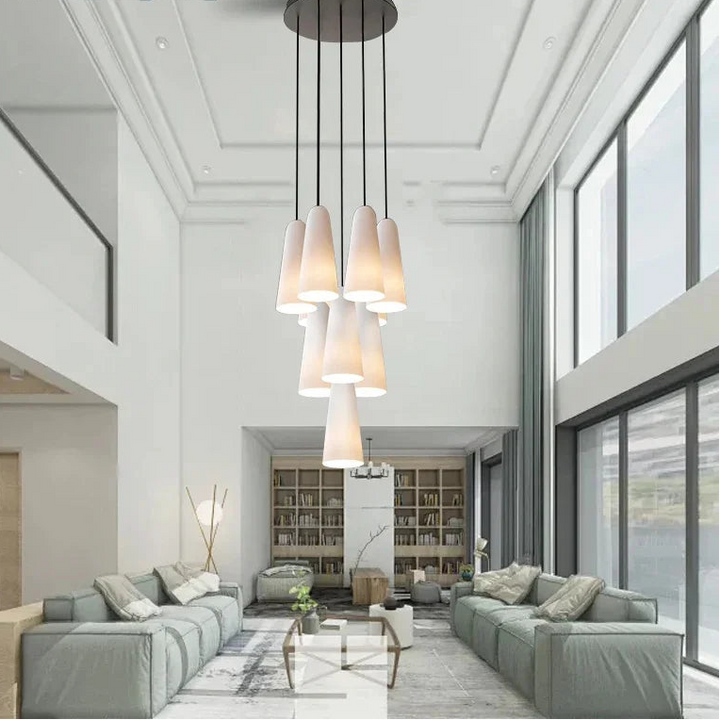 Obtenga esta lámpara de techo con copa de vidrio blanco para crear un ambiente elegante en su habitación. Lámpara colgante de lujo nórdica para sala de estar.