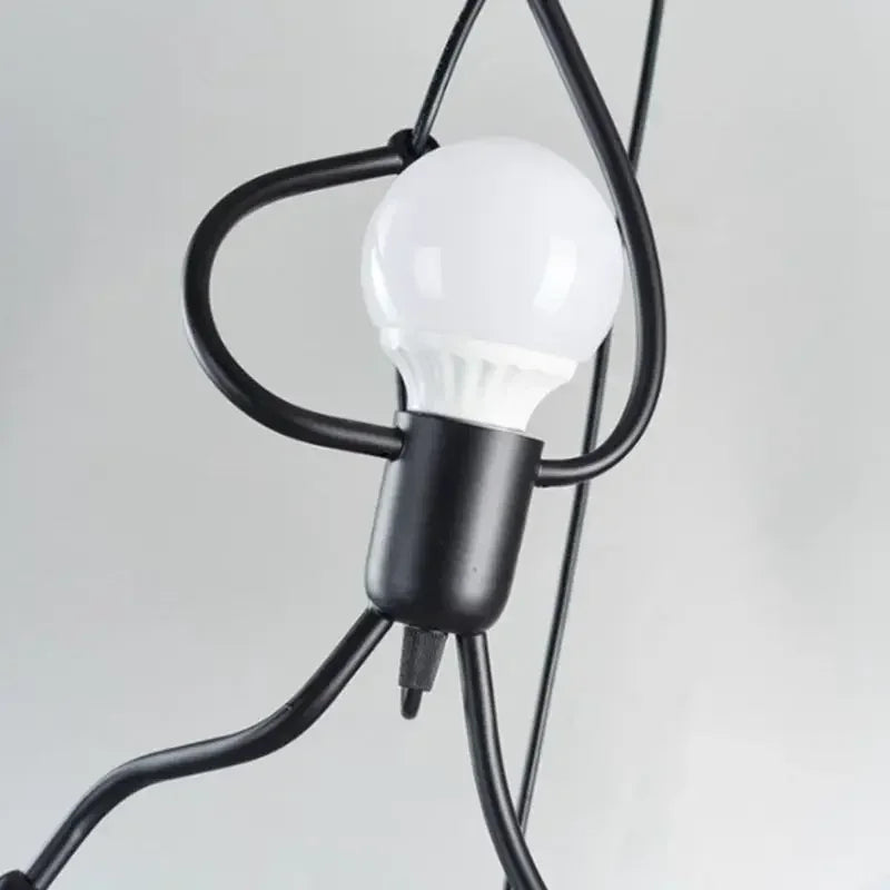 Lámpara de techo LED de estilo moderno con diseño de hombrecito de hierro vintage, para decoración del hogar, sala de estar, dormitorio infantil, color negro, E27