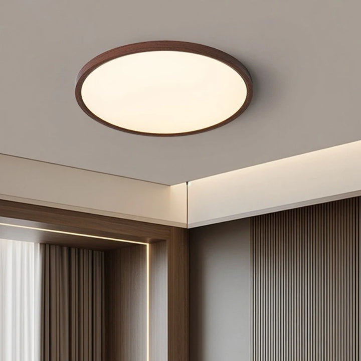 Lámpara de techo LED moderna circular ultrafina con veta de madera de nogal, luz decorativa para dormitorio, comedor, sala de estar, iluminación interior para el hogar.