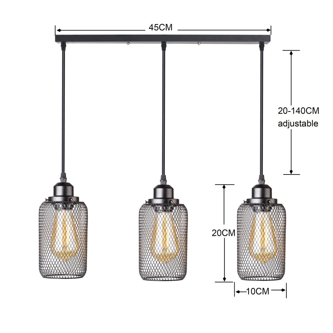 Lámpara colgante minimalista vintage negra con forma de jaula para cafetería, bar, ventana o loft, estilo múltiple, para decoración de interiores, E27
