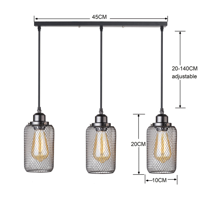 Lámpara colgante minimalista vintage negra con forma de jaula para cafetería, bar, ventana o loft, estilo múltiple, para decoración de interiores, E27