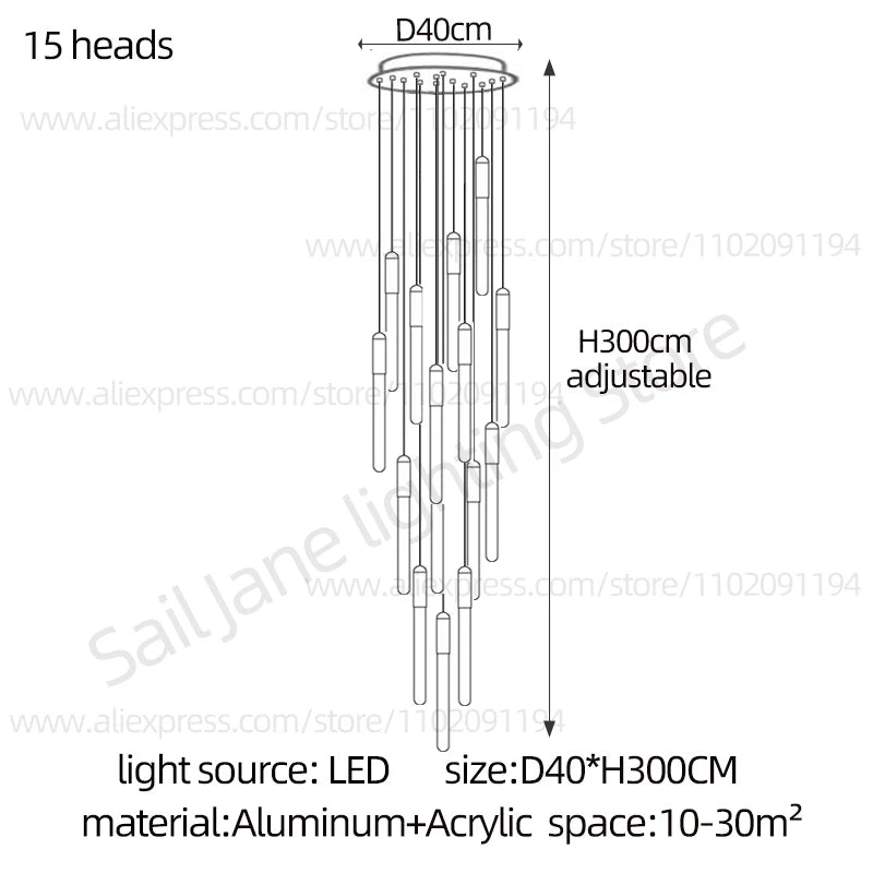 Lámpara de pilar LED moderna minimalista dorada, lámpara colgante para sala de estar, lámpara colgante para restaurante, lámpara de escalera larga