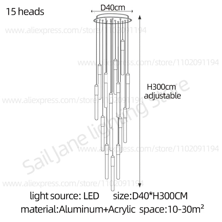 Lámpara de pilar LED moderna minimalista dorada, lámpara colgante para sala de estar, lámpara colgante para restaurante, lámpara de escalera larga