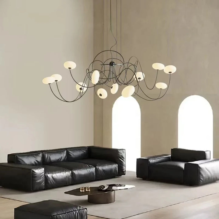 Lámparas minimalistas para sala de estar, candelabros nórdicos modernos, creatividad artística, iluminación con alambre de hierro curvado de formas especiales.