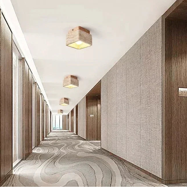 Lámpara de techo Luma estilo Wabi-sabi de travertino amarillo para dormitorio, sala de estar, lámpara de techo, lámpara de pasillo con viento silencioso y sorpresa