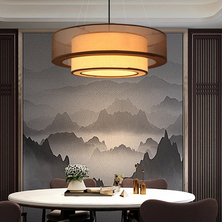 Lámpara colgante LED de seda de tela de lujo estilo chino moderno para alojamiento familiar, lámpara forjada para vestíbulo de hotel, decoración del hogar, candelabro