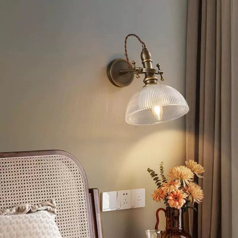 Lámpara de pared retro estilo americano, cobre antiguo, vidrio blanco transparente, bombilla E14 para dormitorio, sala de estar, hotel.