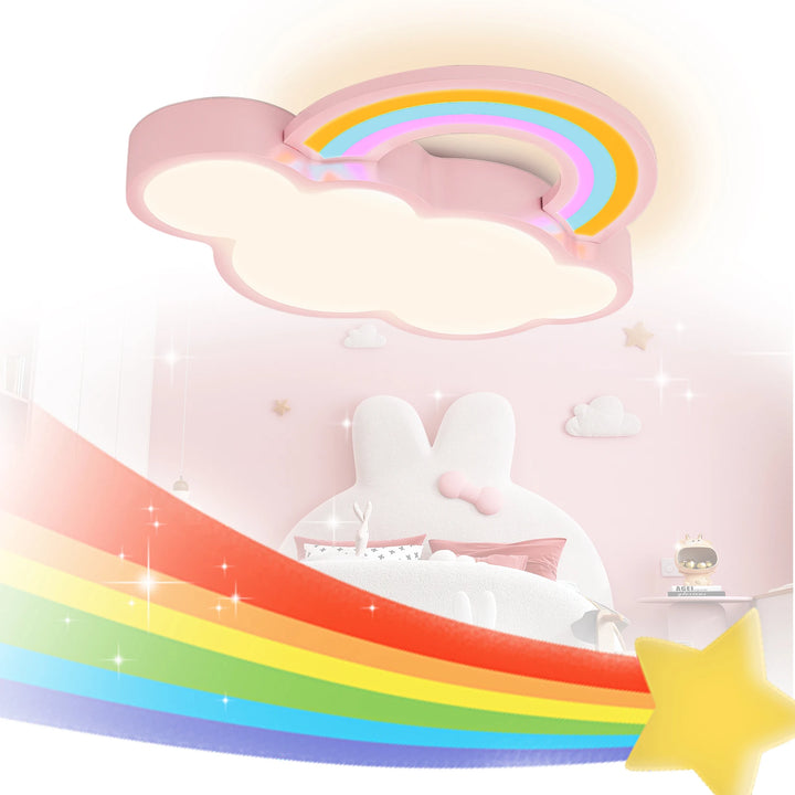 Lámpara de techo con dibujos animados creativos para dormitorio infantil, lámpara de techo decorativa con diseño de nubes y arcoíris y atenuación.