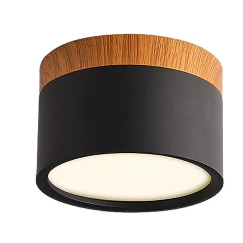 Lámpara de techo LED moderna de madera, foco de 3 colores regulable, minilámpara redonda negra para sala de estar, pasillo, decoración del hogar, 7 W
